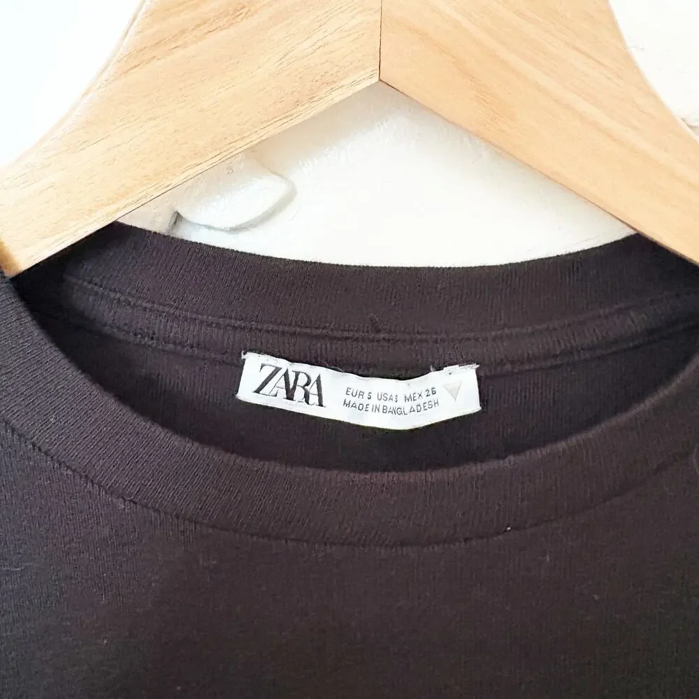 Copied - Zara Long Sleeve Black Crop Top Cotton Blend Crewneck Pullover Size S